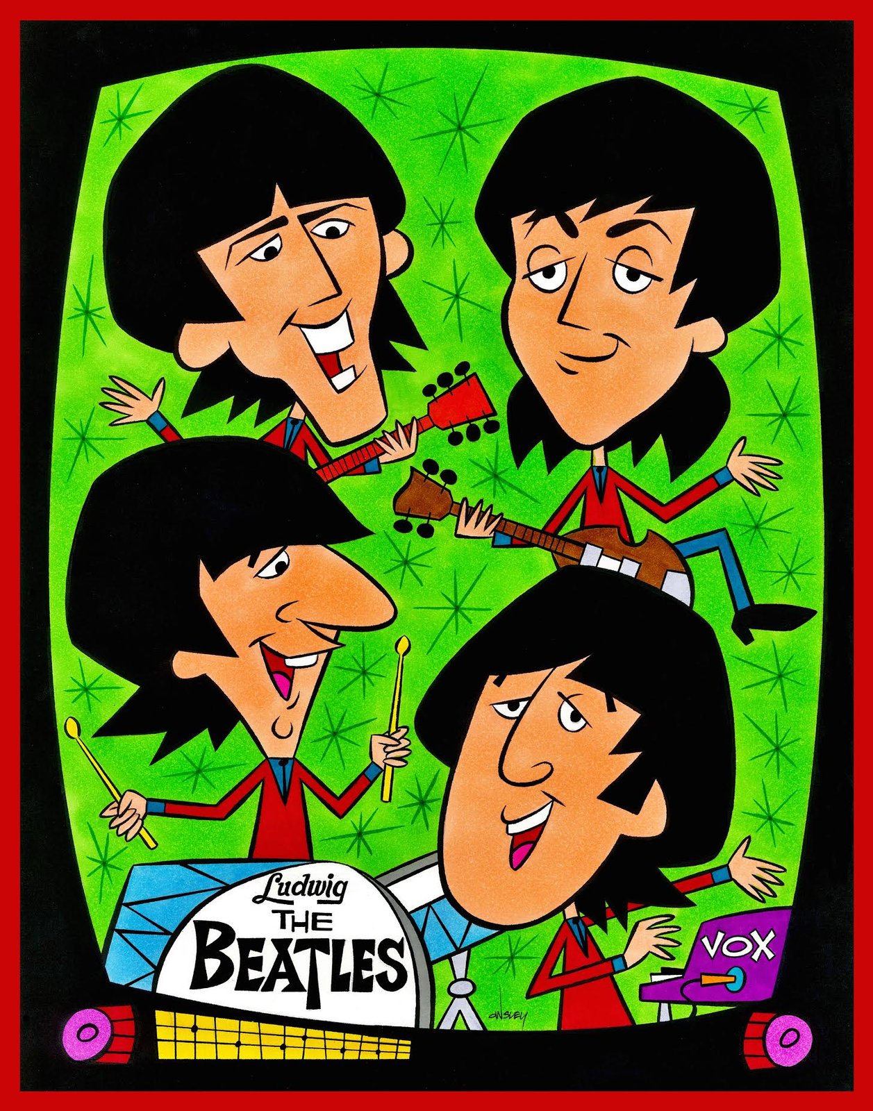 THE BEATLES 11x14 PRINT | PATRICK OWSLEY Pop Culture Cartoonist